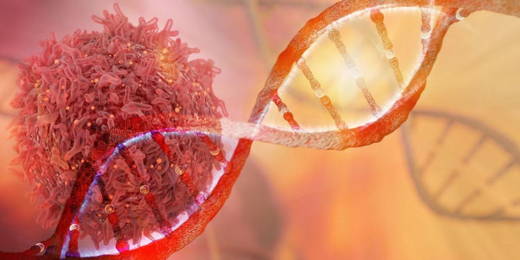 Stylized illustration of a cell and DNA