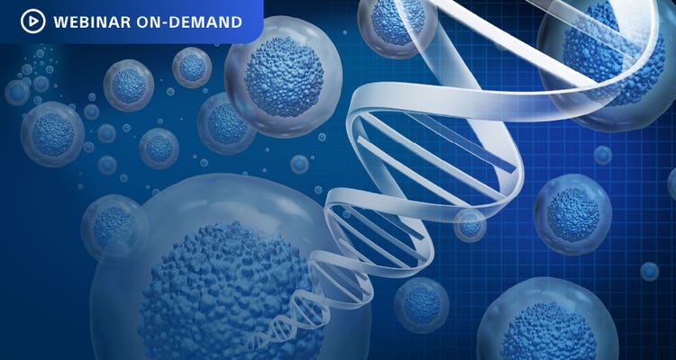 Webinar On-Demand: Colorful illustration of cells and DNA.