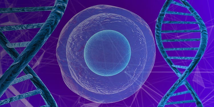 Photo illustration of cell and DNA strand