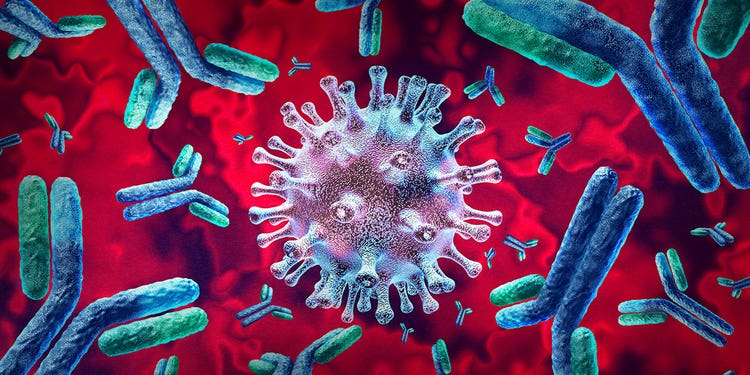 Photo-illustration of therapeutic monoclonal antibodies against COVID-19 virus