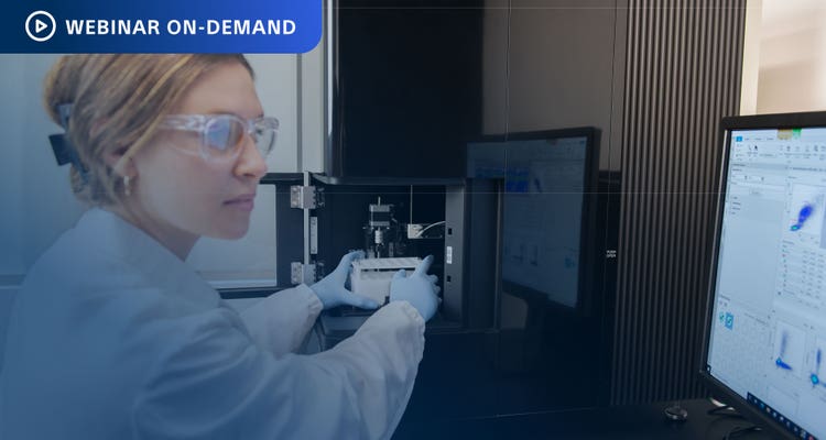 Webinar On-Demand. Photo of researcher using an ID7000 Spectral Cell Analyzer and viewing associated data on computer display.