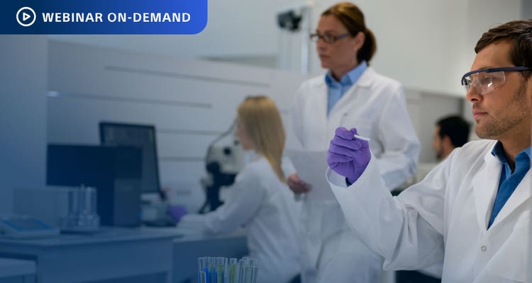 Webinar On-Demand. Photo of reaerchers working in a lab environment.