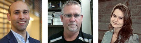 Photos of Dr. Ormiston, Dr. Mewburn, and Dr. de Lima