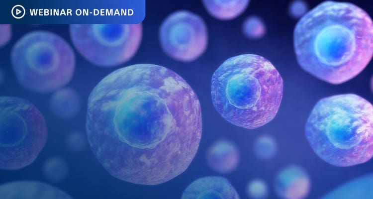 Webinar On-Demand. Colorful illustration of cells of varying size.