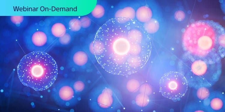 Webinar On-Demand. Colorful purple and blue illustration of cells.