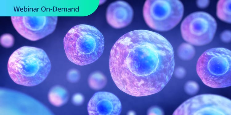Webinar On-Demand. Colorful illustration of cells of varying size.