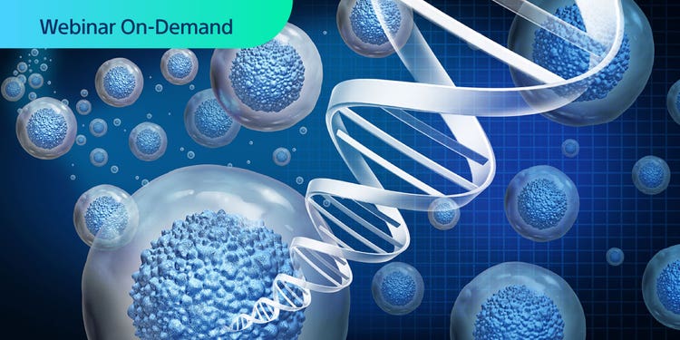 Text: Webinar On-Deman. Colorful illustration of cells and DNA.