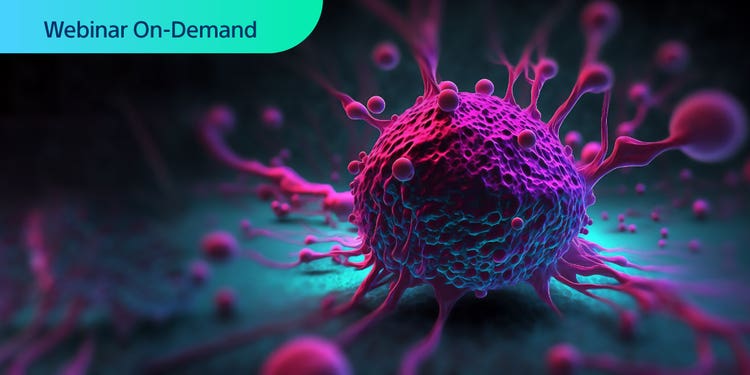 Text: Webinar On-Demand. Colorful illustration of a T cell.