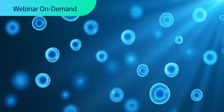 Webinar On-Demand. Blue cells illustration.