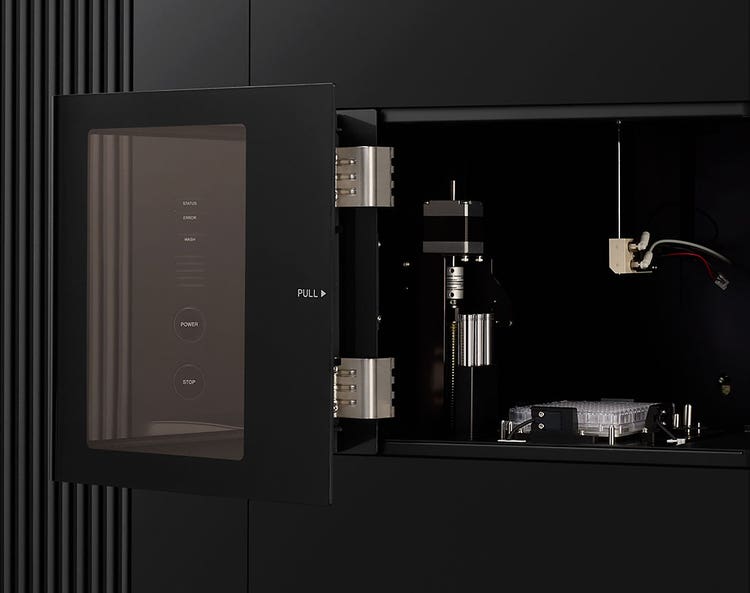 Closeup photo of ID7000 cell analyzer with open AutoSampler cabinet