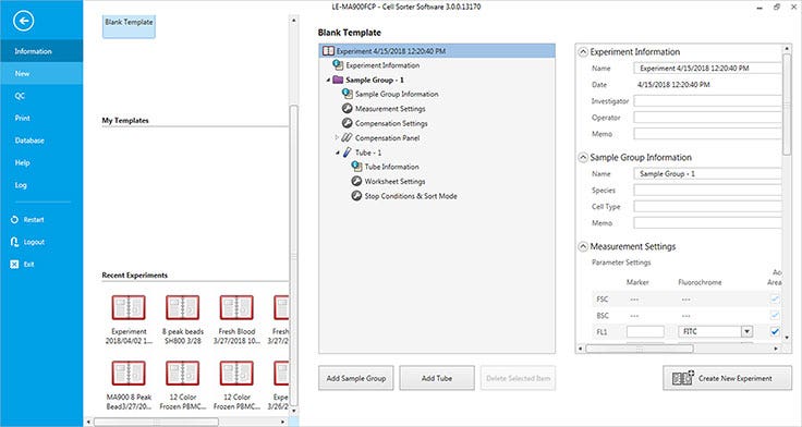 experiment settings screen
