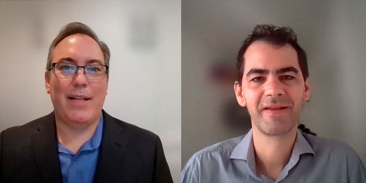 Screengrabs of Jerry Barnhart and Marc-Aurele Brun from the interview video.