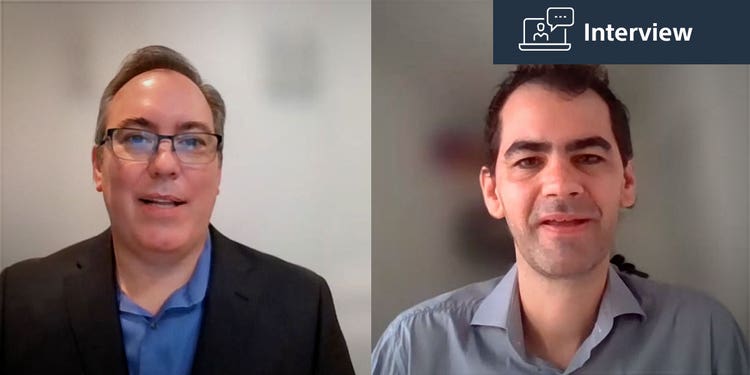 Screengrabs of Jerry Barnhart and Marc-Aurele Brun from the interview video.