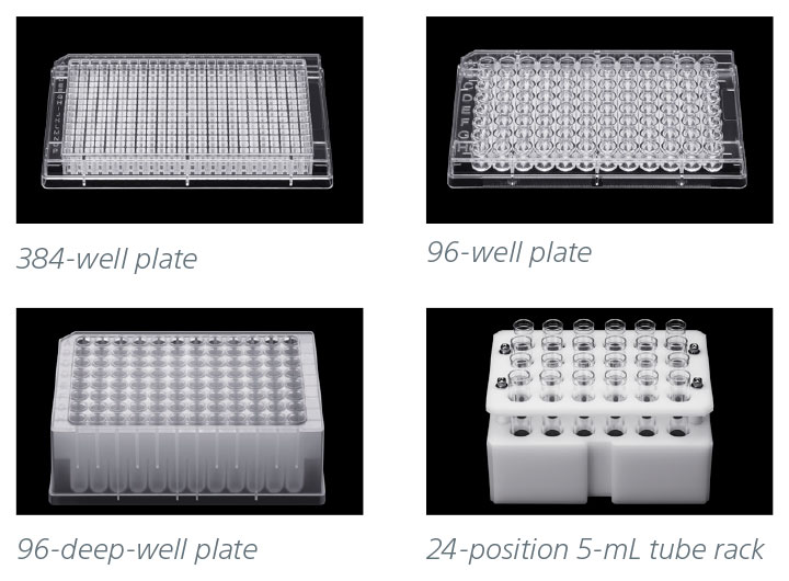 id7000 plates: 384-well plate, 96-well plate, 96-deep-well plate, 24-position 5-mL tube rack